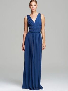 VERA WANG
Women's Blue Sleeveless Grecian Double V-Neck Matte Jersey Maxi Dress